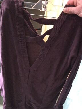 Deep Plum V-Neck Women's Sweater with Back Strap Detail